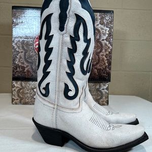 Laredo Western Boots White & Green Distressed Snip Toe Block Heel